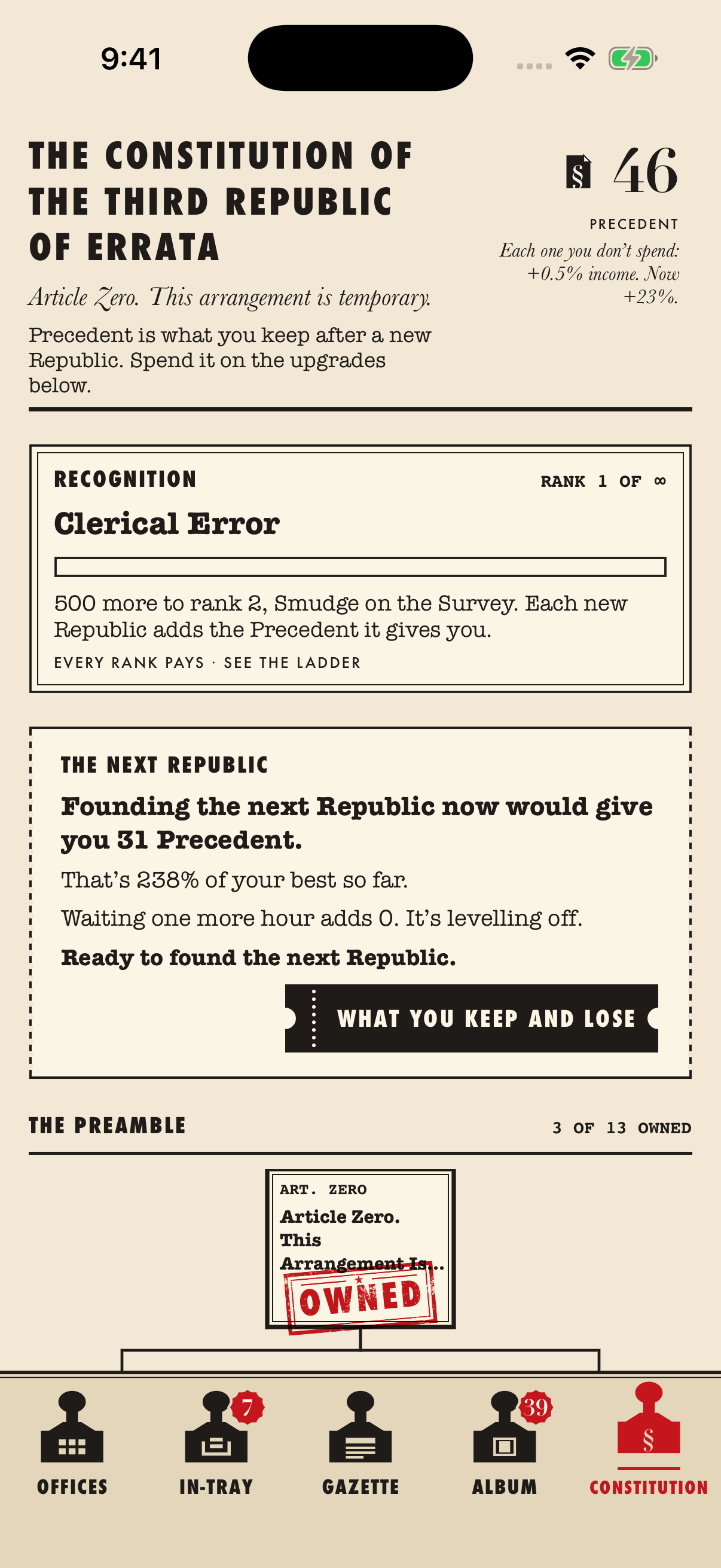 The Constitution shows permanent progress and a forecast for founding the next Republic — Stamp & Country development screenshot